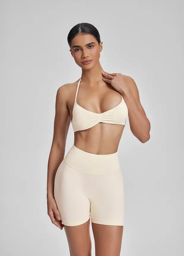 High Waisted Shaping Training Shorts 4.5 in Ivory, front view