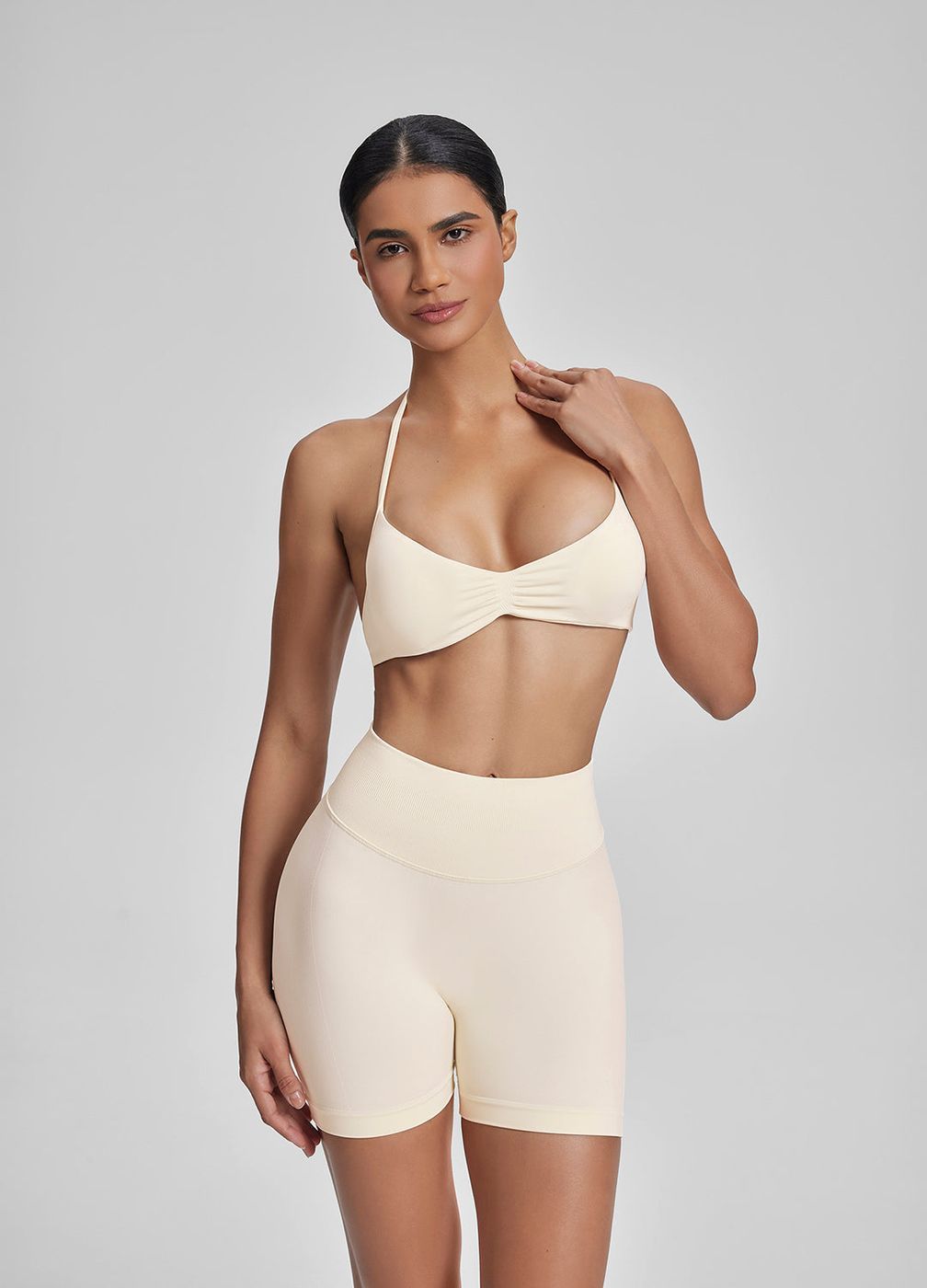 High Waisted Shaping Training Shorts 4.5 in Ivory, front view
