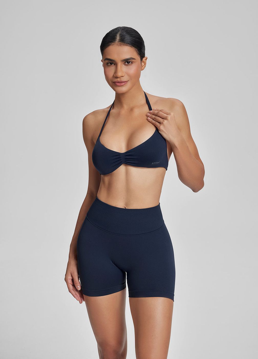 High Waisted Shaping Training Shorts 4.5 in Midnight Navy, front view