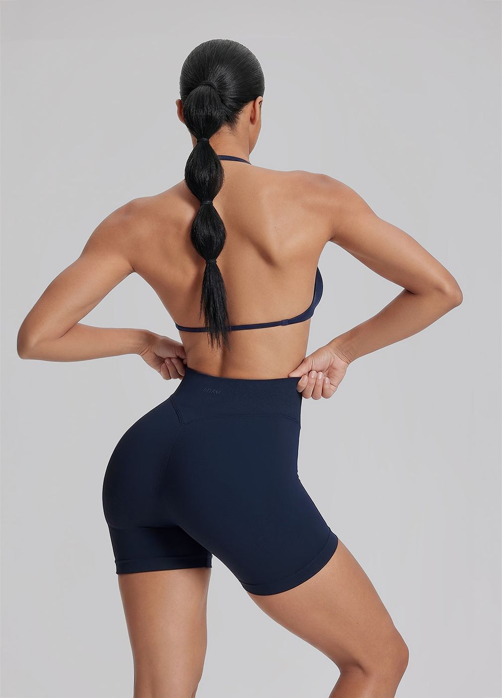 High Waisted Shaping Training Shorts 4.5 in Midnight Navy, detail