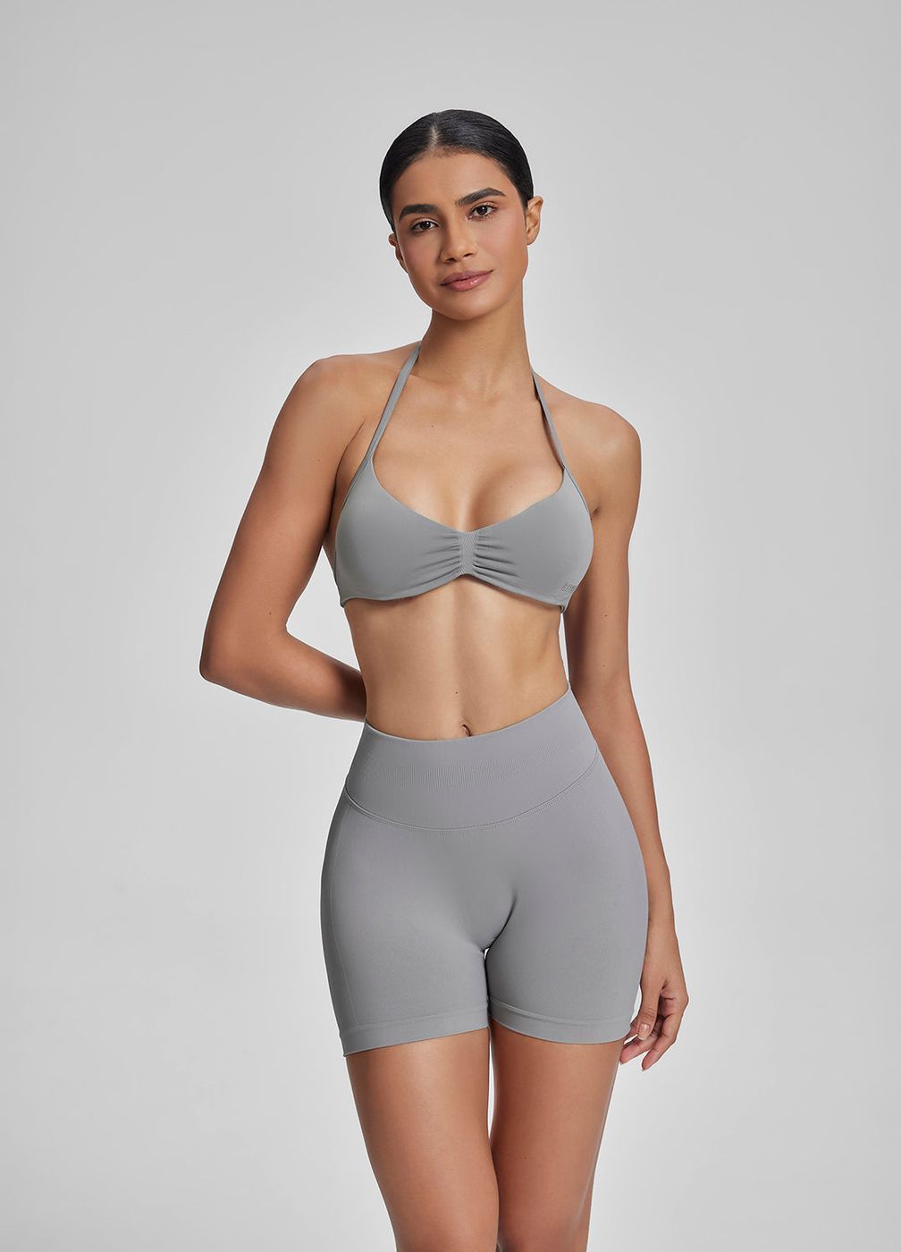 High Waisted Shaping Training Shorts 4.5 in Ash Grey, front view