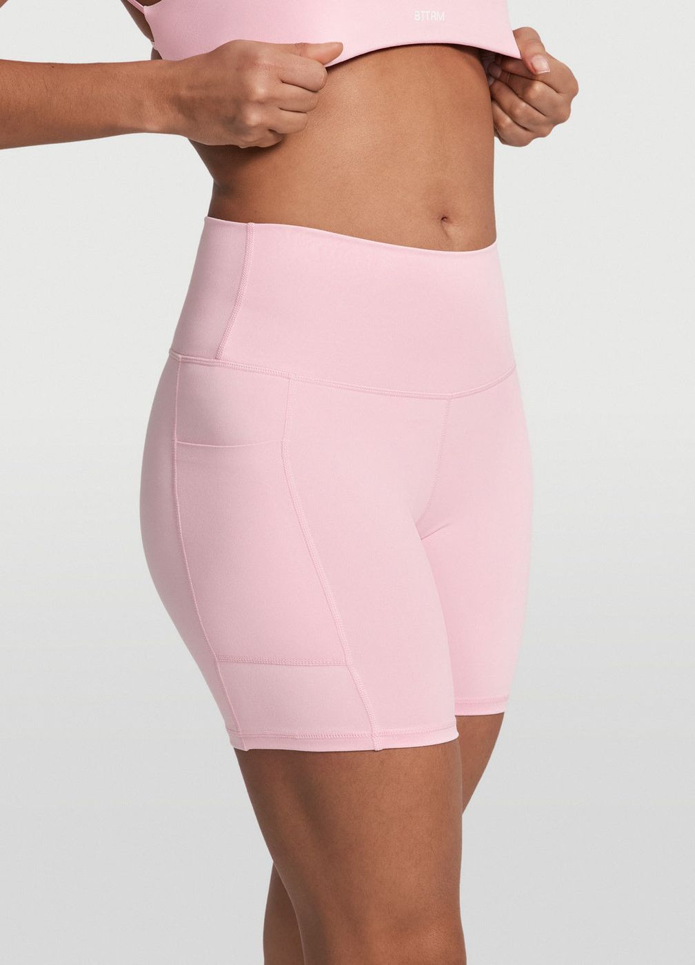 High-waisted Side Pocket Shorts in Ballet Pink, front view