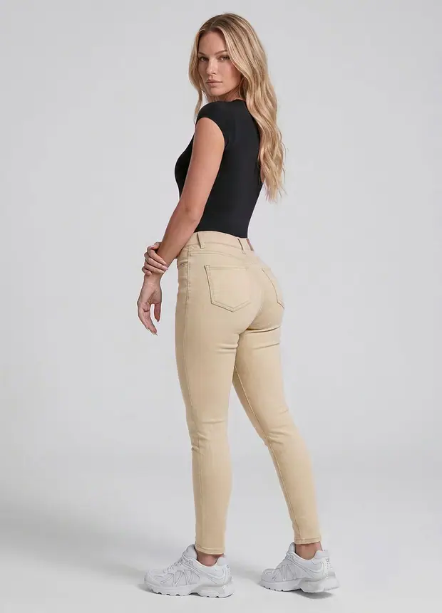 High Waisted Skinny Jeans in Ivory, front view