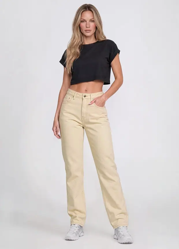 High Waisted Straight Jeans in Ivory, front view