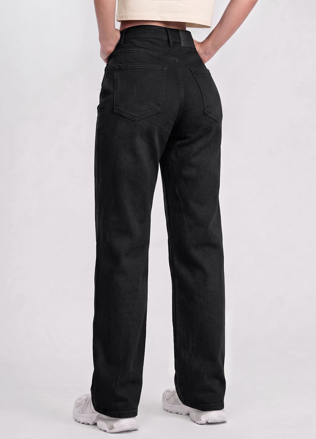 High Waisted Straight Jeans in Black, second view