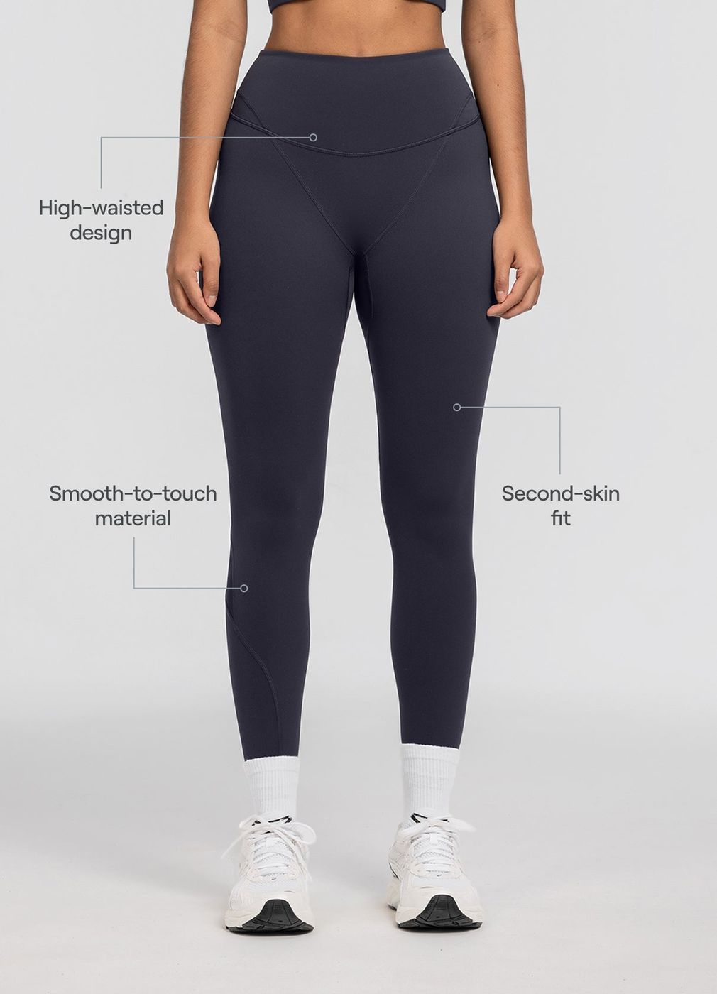 High-waisted Stretch Performance Leggings in Charcoal, second view