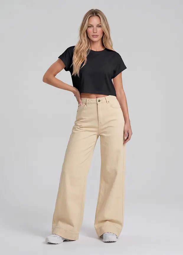 High Waisted Wide Leg Jeans in Ivory, front view