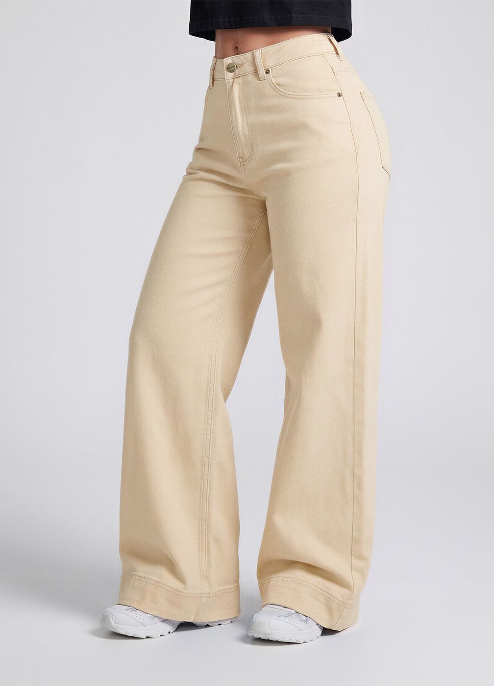 High Waisted Wide Leg Jeans in Ivory, detail