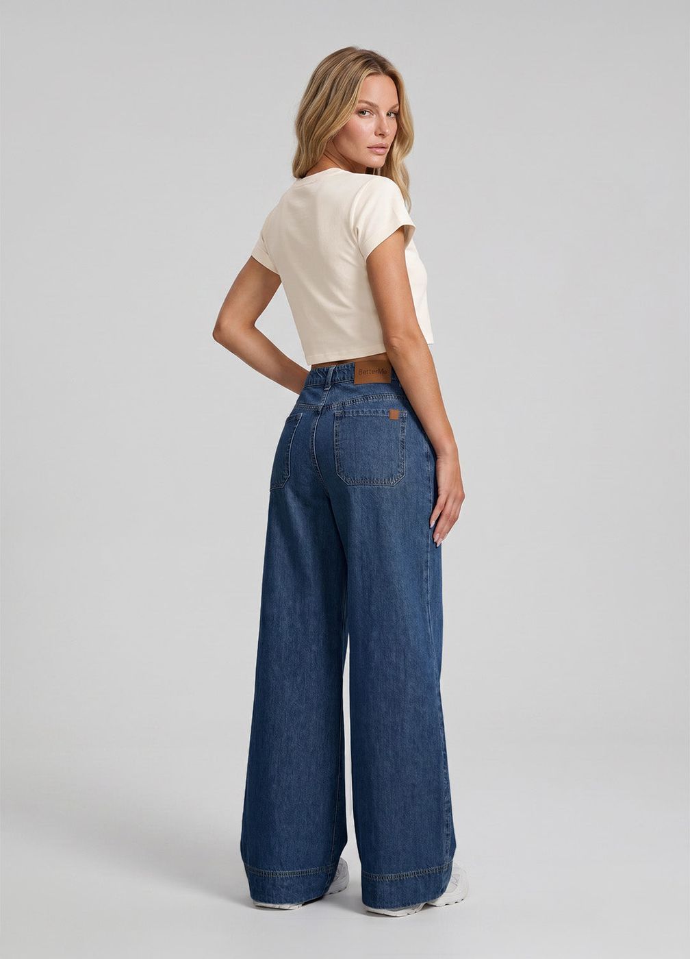 High Waisted Wide Leg Jeans in Deep Blue, second view