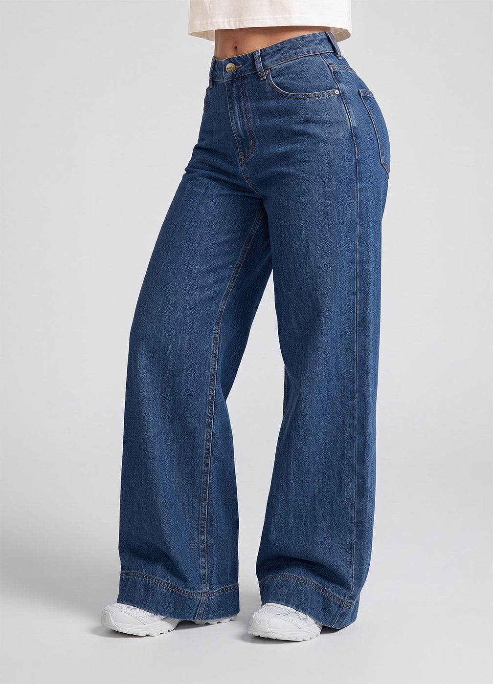 High Waisted Wide Leg Jeans in Deep Blue, detail