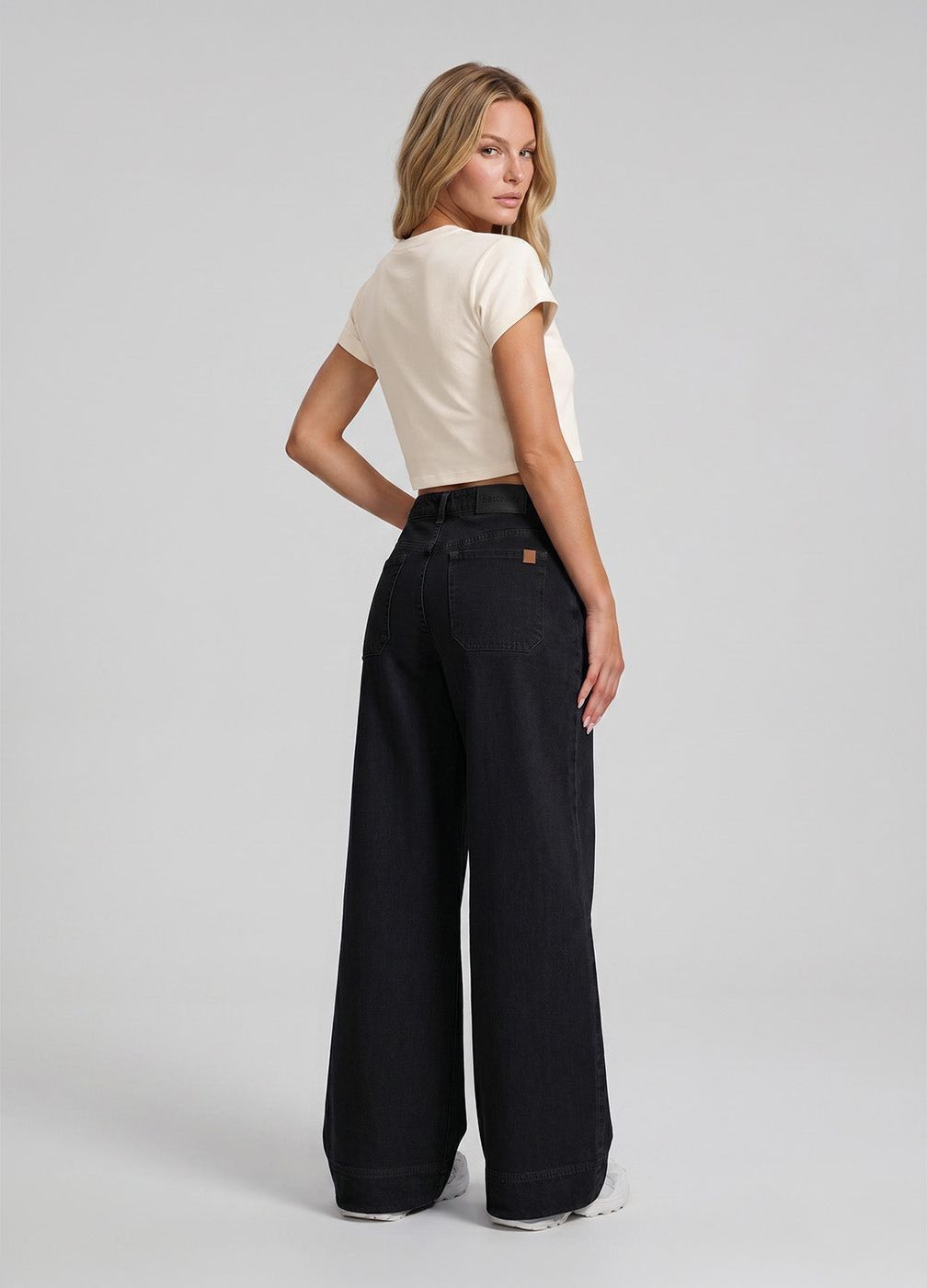 High Waisted Wide Leg Jeans in Black, second view