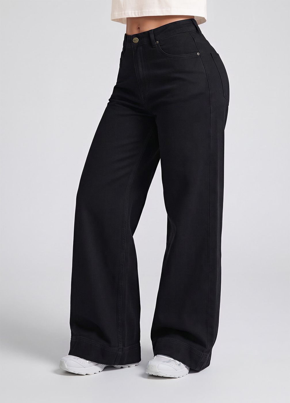 High Waisted Wide Leg Jeans in Black, detail