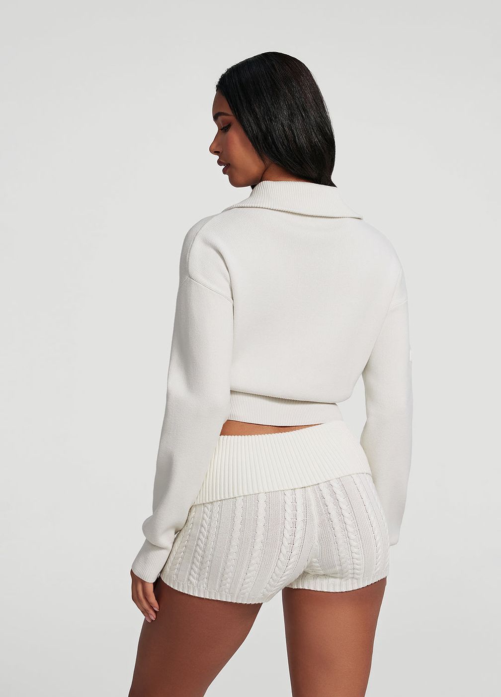 Knit Cropped Zip-up Jacket in White, detail