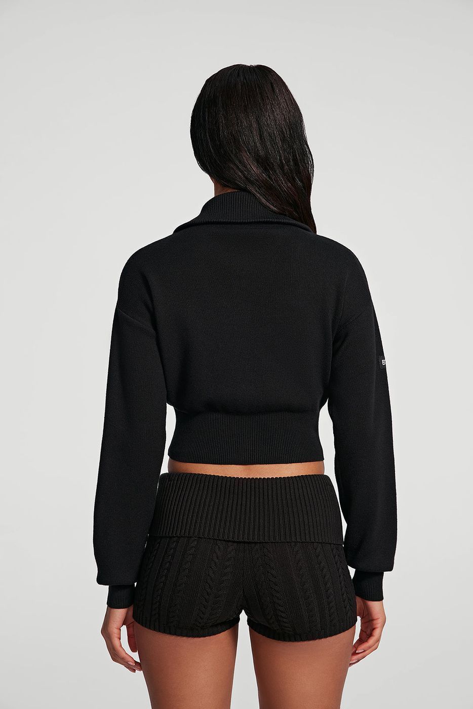 Knit Cropped Zip-up Jacket in Black, detail