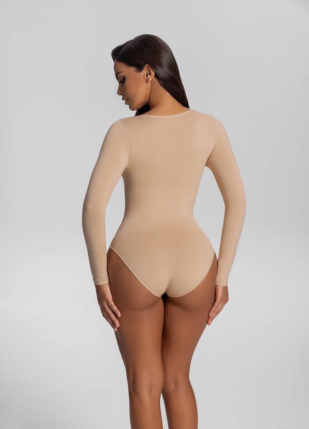Long Sleeve Full Bodysuit in Sand, detail