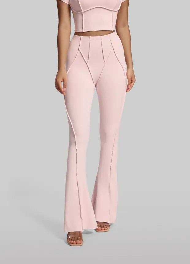 Longline Flare Leggings in Ballet Pink, front view