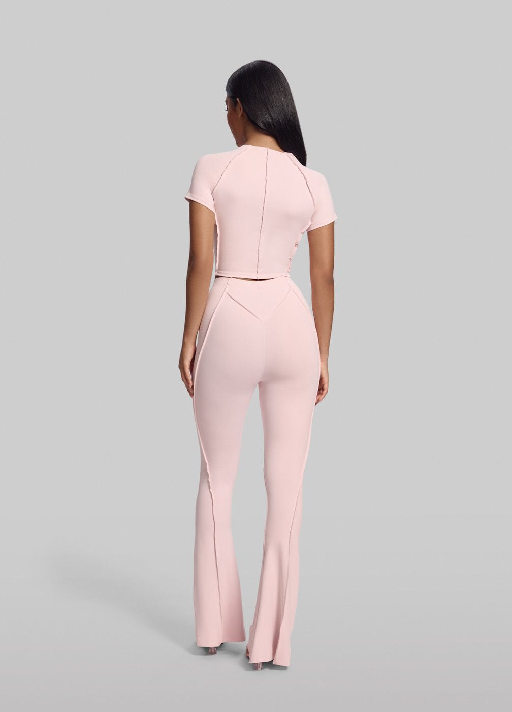 Longline Flare Leggings in Ballet Pink, detail