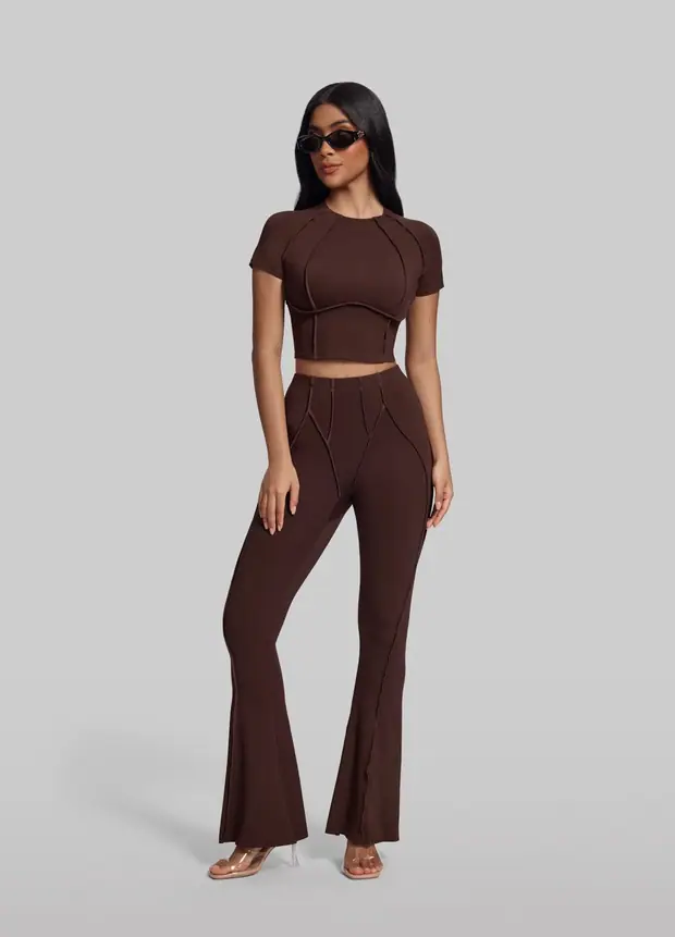 Longline Flare Leggings in Chocolate, front view