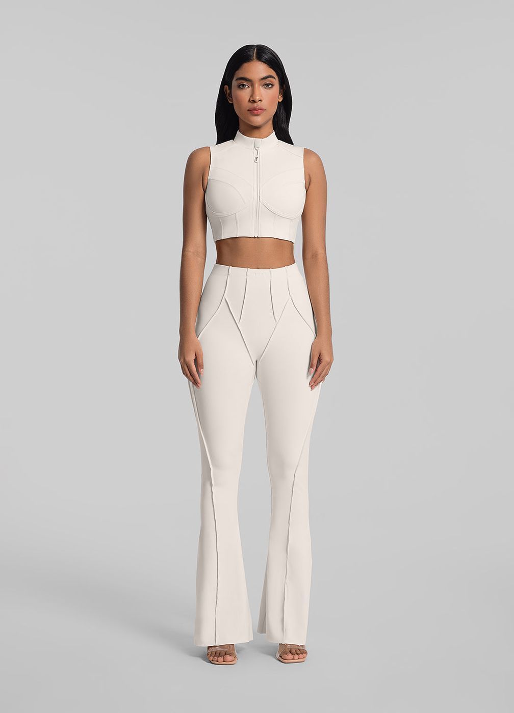 Longline Flare Leggings in Ivory, front view