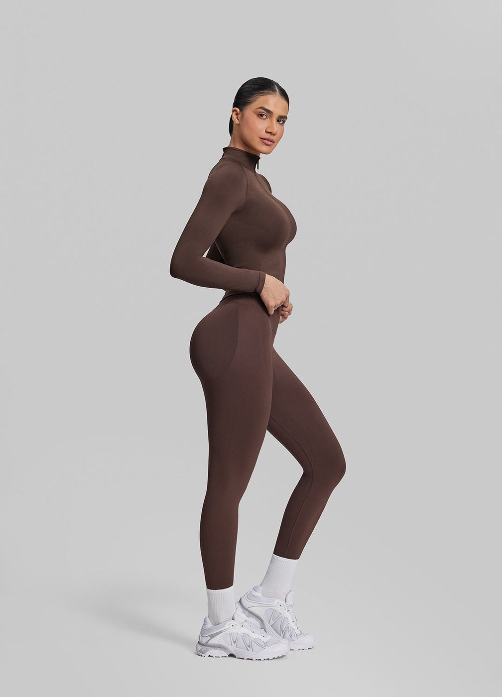 Longline Full Zipper Jacket in Chocolate, second view