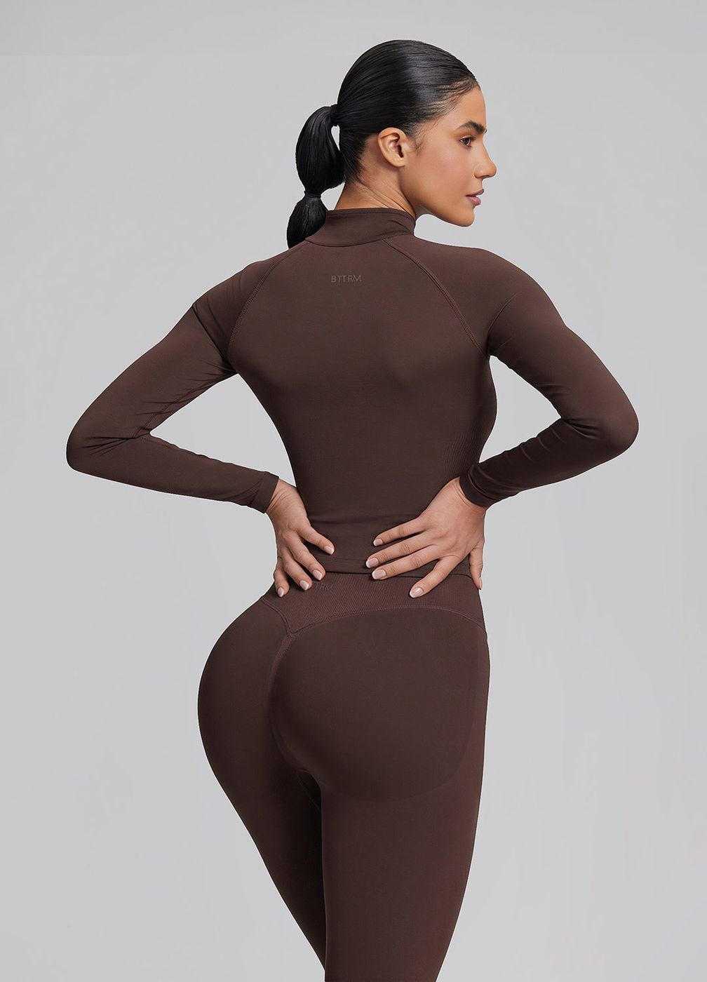 Longline Full Zipper Jacket in Chocolate, detail