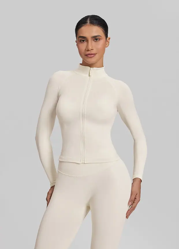 Longline Full Zipper Jacket in Ivory, front view