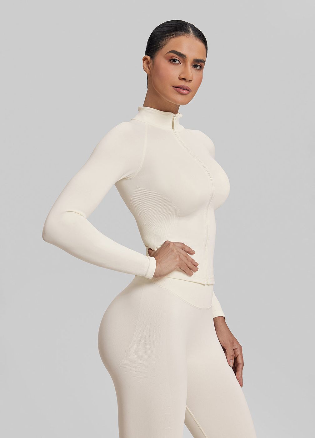 Longline Full Zipper Jacket in Ivory, second view