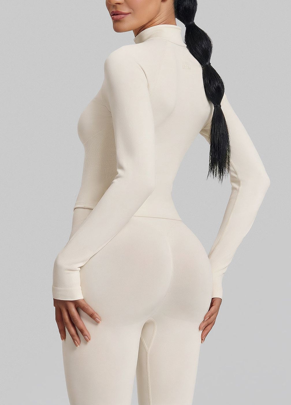 Longline Full Zipper Jacket in Ivory, detail