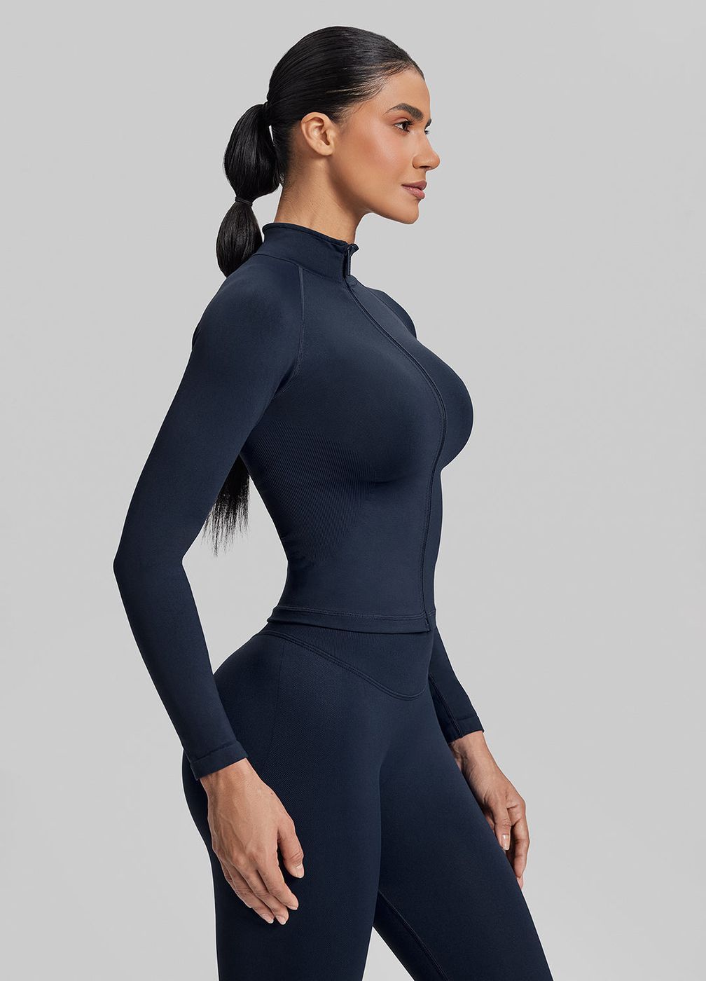 Longline Full Zipper Jacket in Midnight Navy, second view