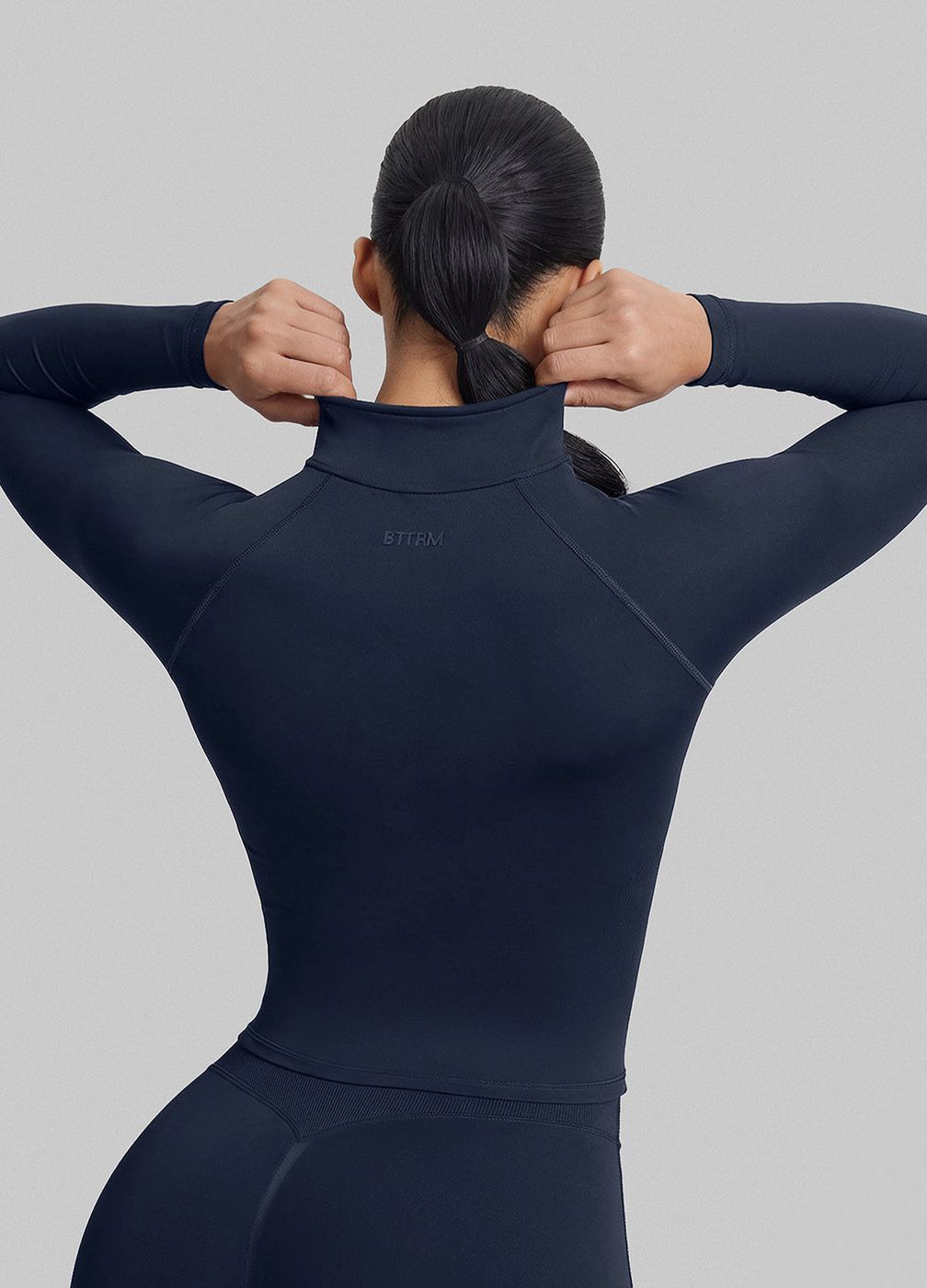 Longline Full Zipper Jacket in Midnight Navy, detail