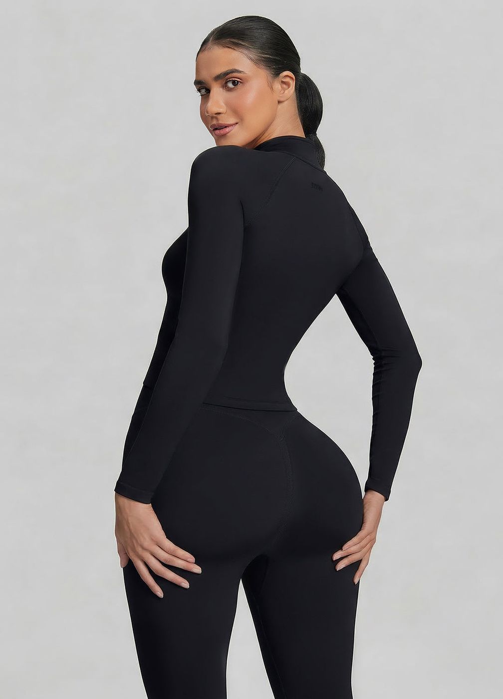Longline Full Zipper Jacket in Black, detail