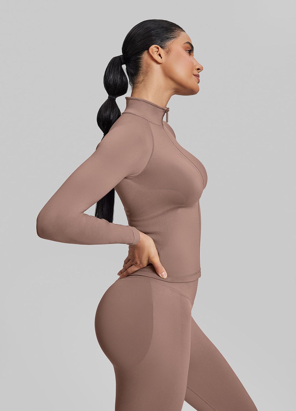 Longline Full Zipper Jacket in Dusty Taupe, second view