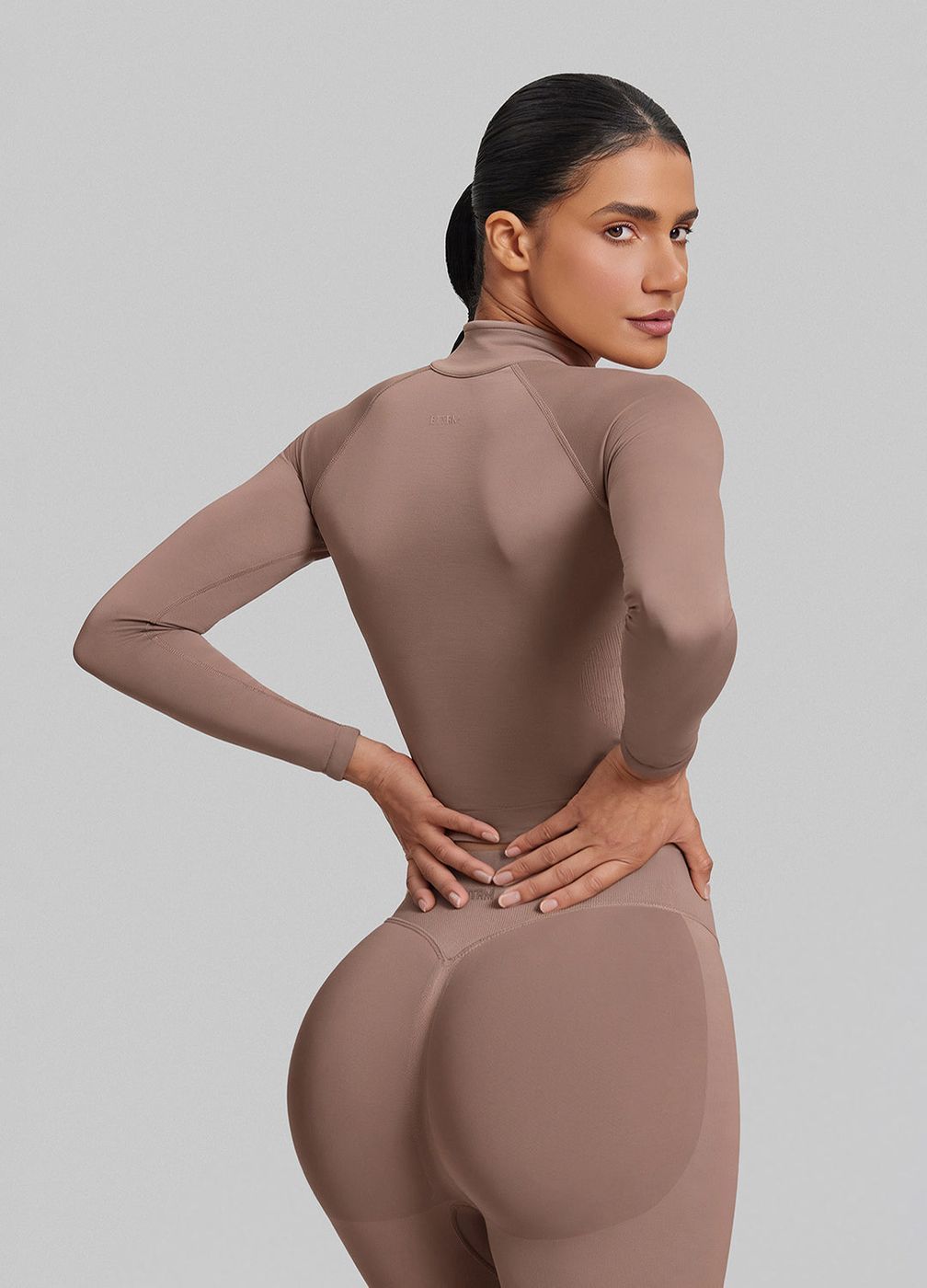 Longline Full Zipper Jacket in Dusty Taupe, detail