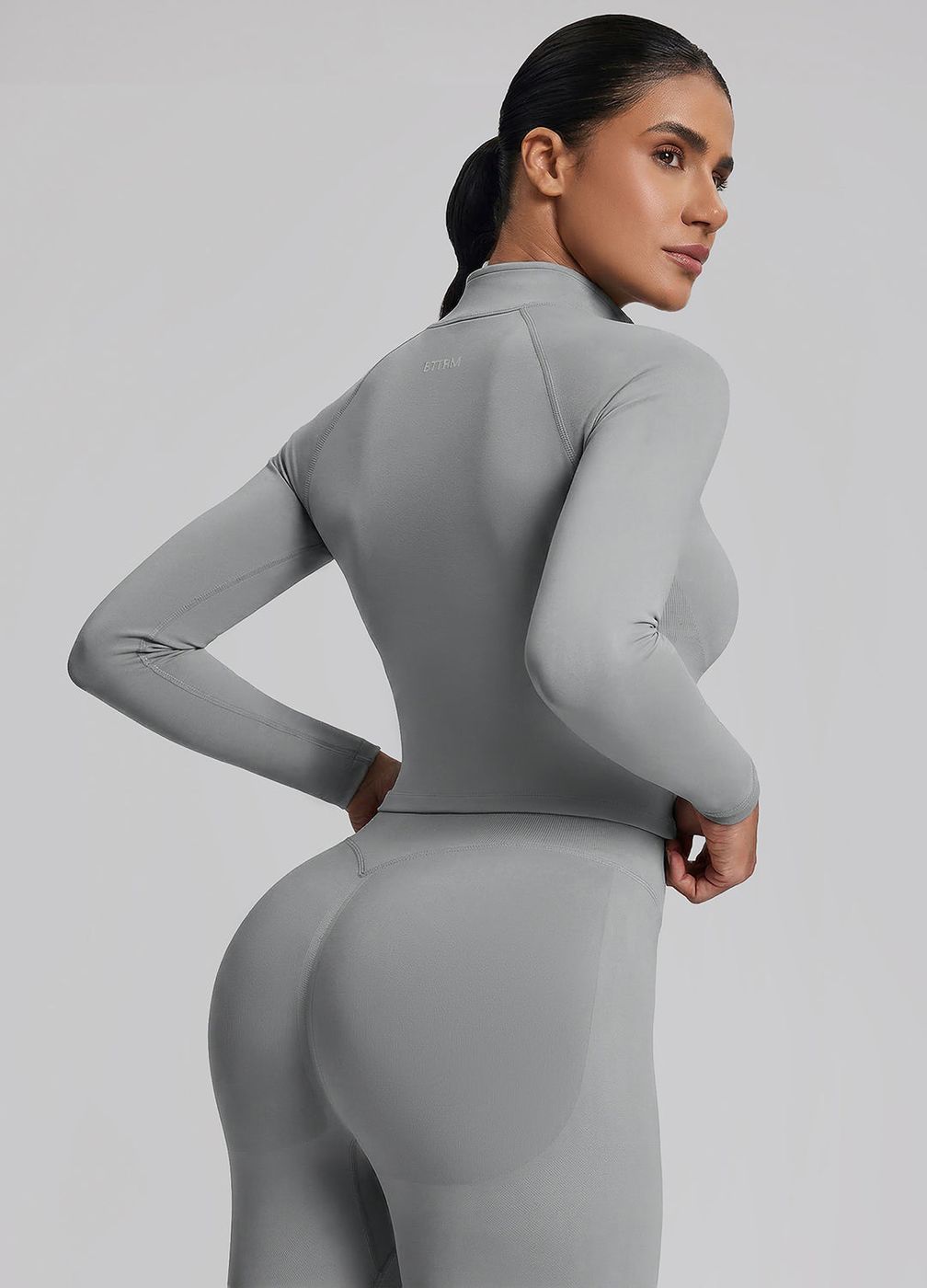 Longline Full Zipper Jacket in Ash Grey, detail