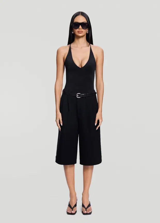 Low-rise Bermuda Shorts in Black, front view