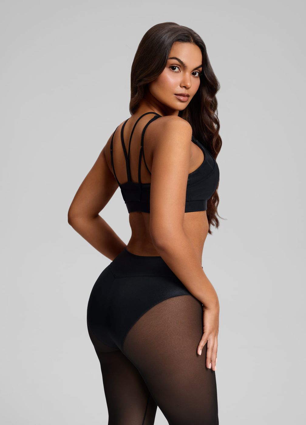 Mesh Panel High-neck Top in Black, second view