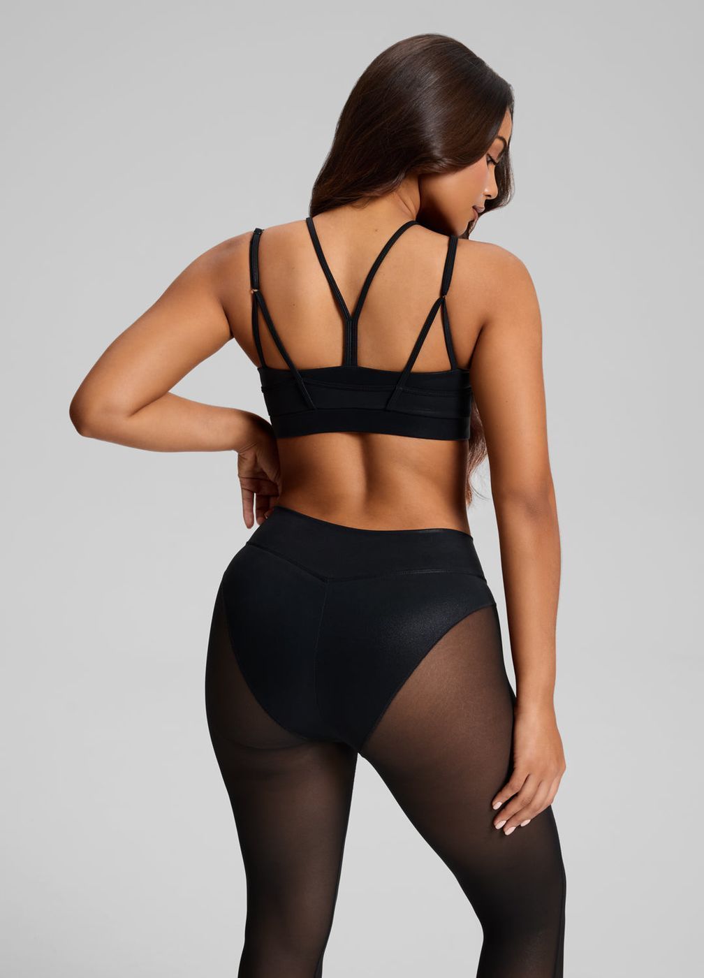 Mesh Panel High-neck Top in Black, detail