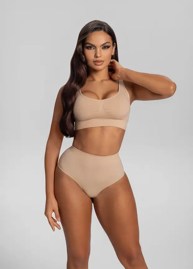 Mid-rise Butt-lifting Ing Briefs in Sand, front view