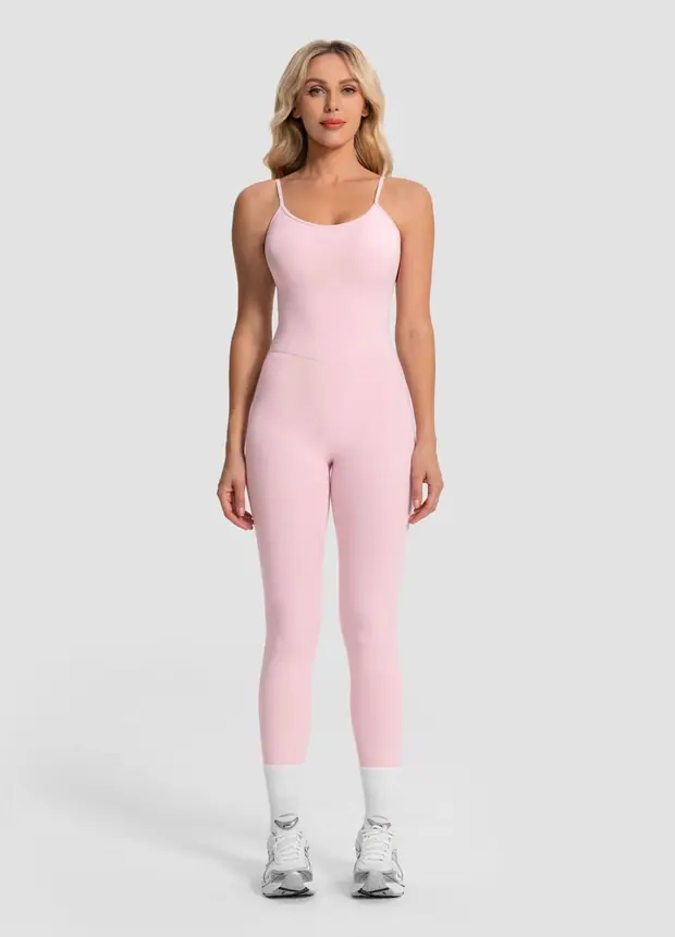 Minimal Stitch Onesie in Ballet Pink, front view