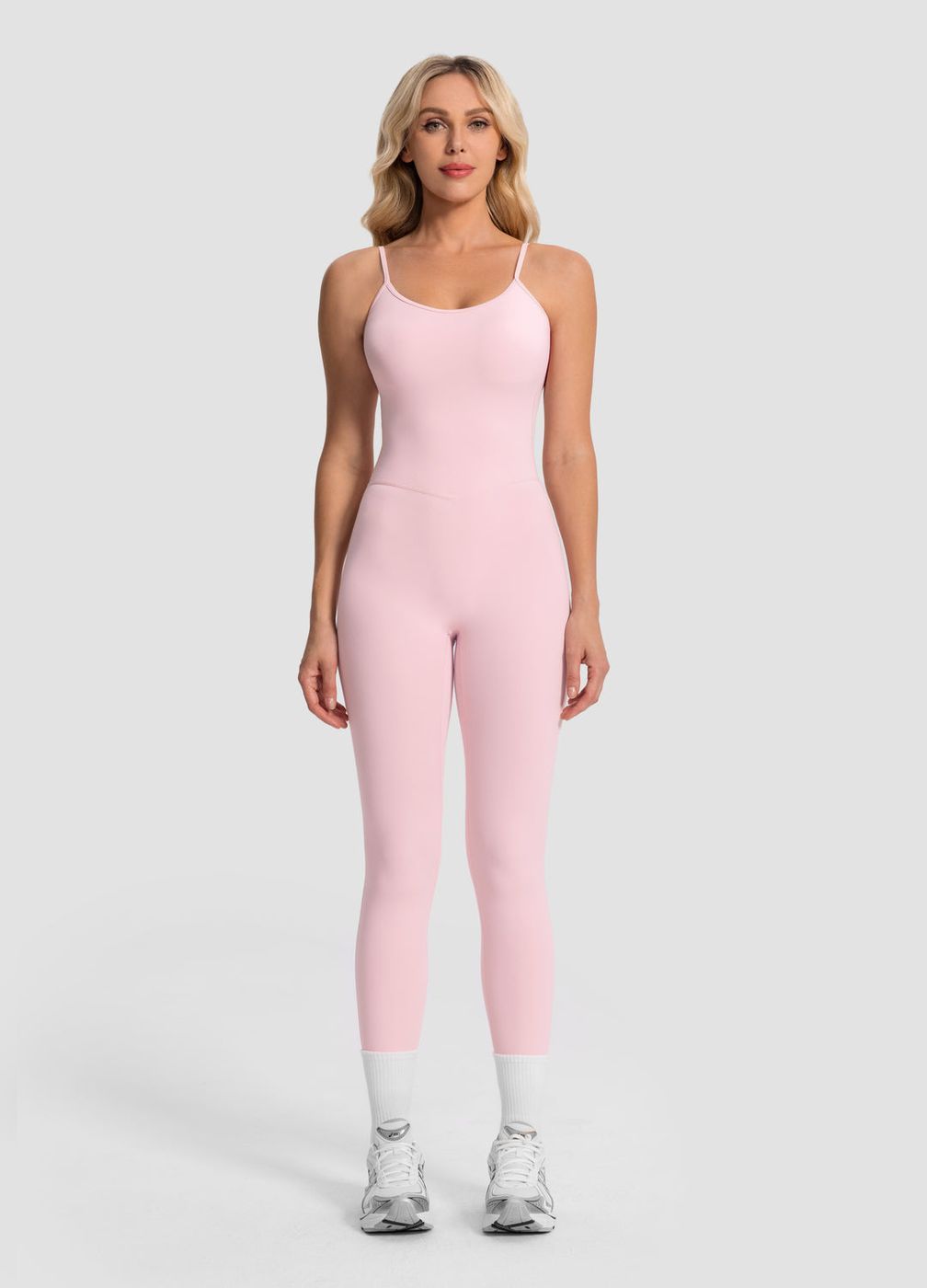 Minimal Stitch Onesie in Ballet Pink, front view