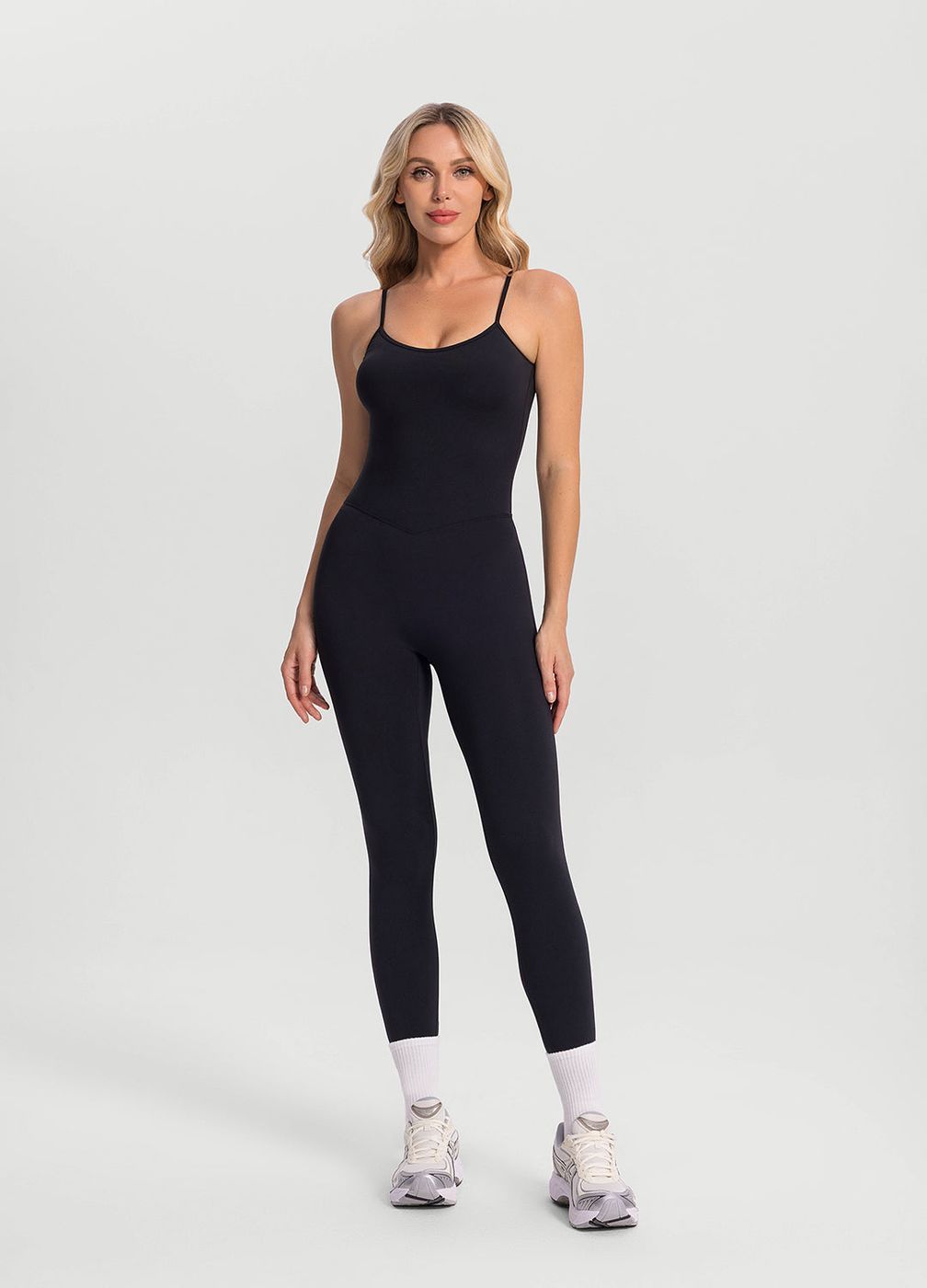 Minimal Stitch Onesie in Black, front view