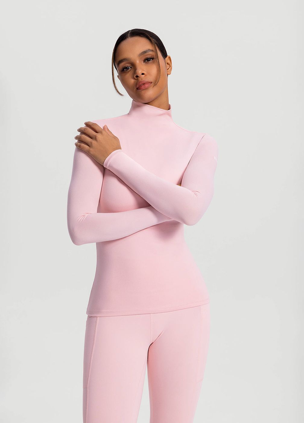 Mock Neck Long Sleeve Top in Ballet Pink, second view