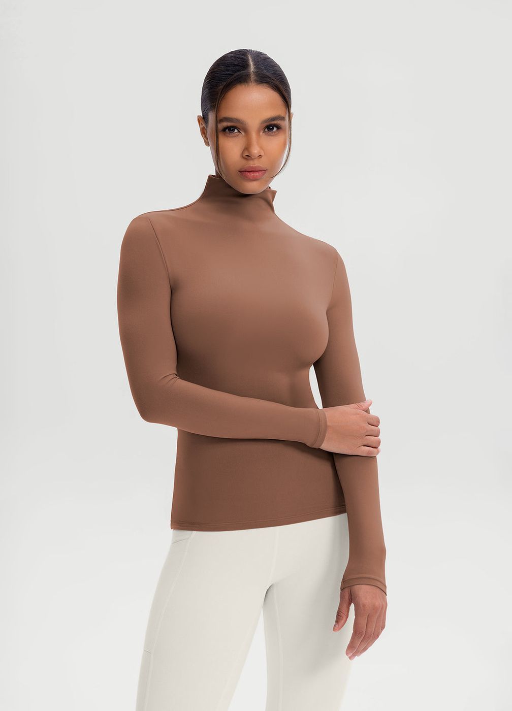 Mock Neck Long Sleeve Top in Mocha, second view
