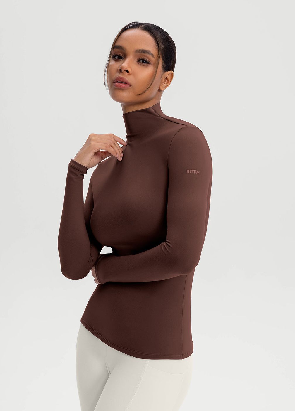 Mock Neck Long Sleeve Top in Chocolate, second view