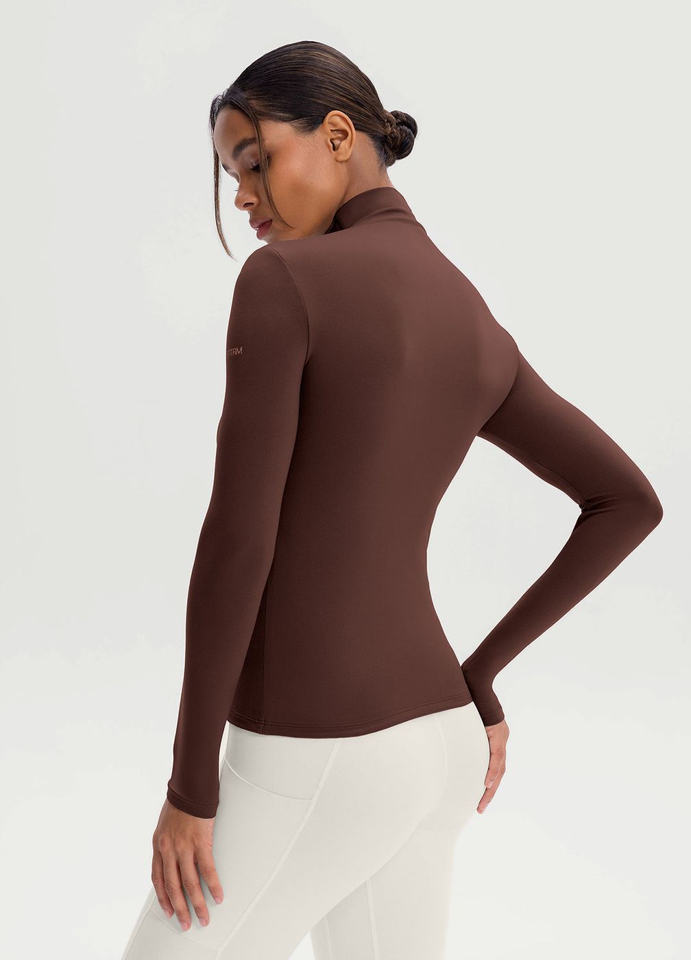 Mock Neck Long Sleeve Top in Chocolate, detail