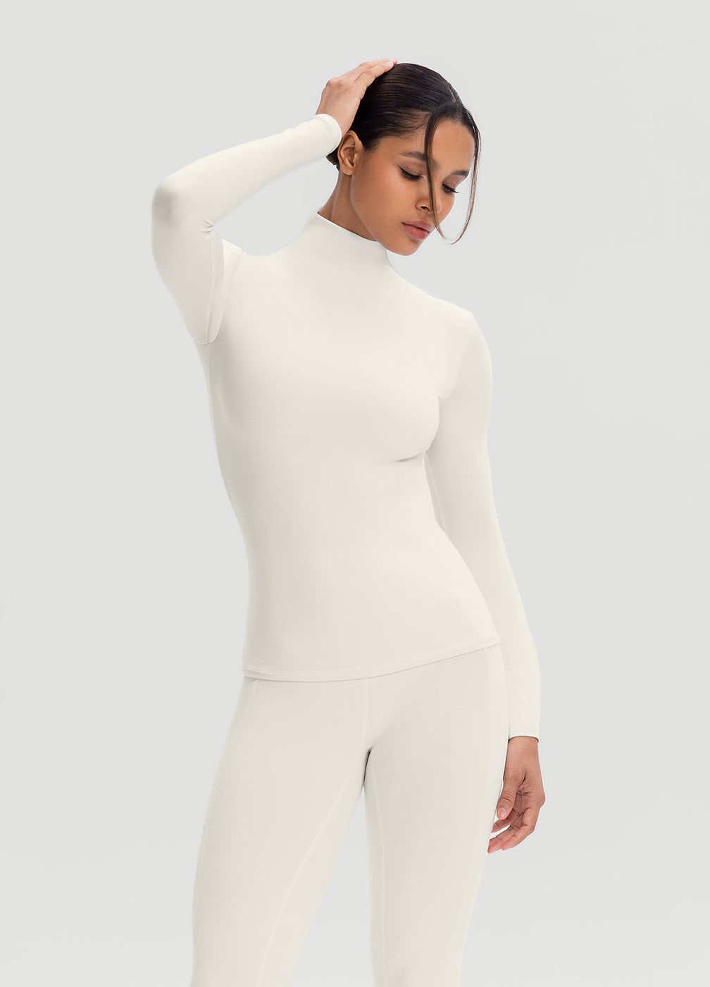 Mock Neck Long Sleeve Top in White, front view