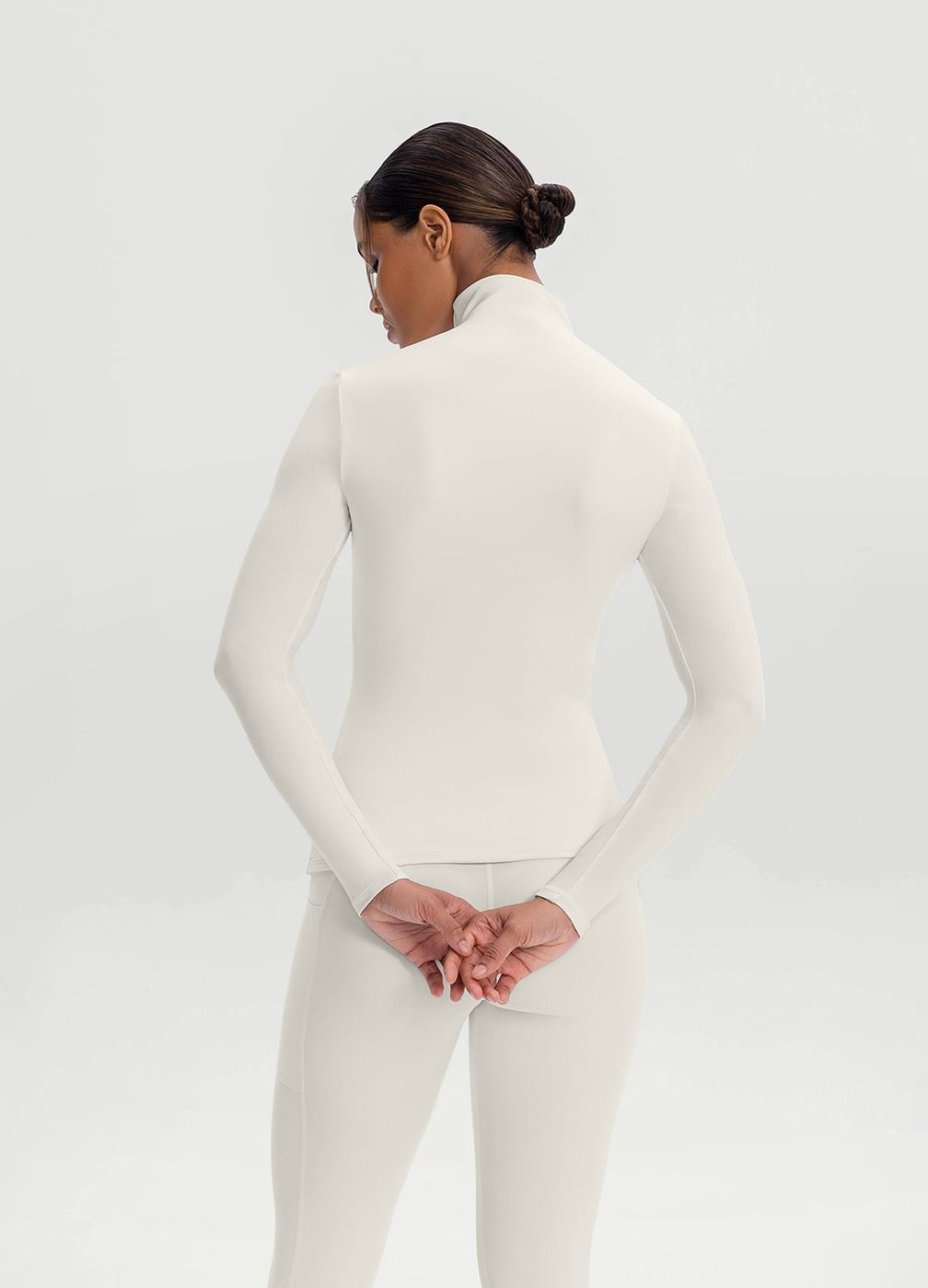 Mock Neck Long Sleeve Top in White, detail