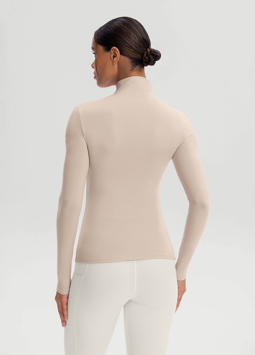 Mock Neck Long Sleeve Top in Oat Milk, detail