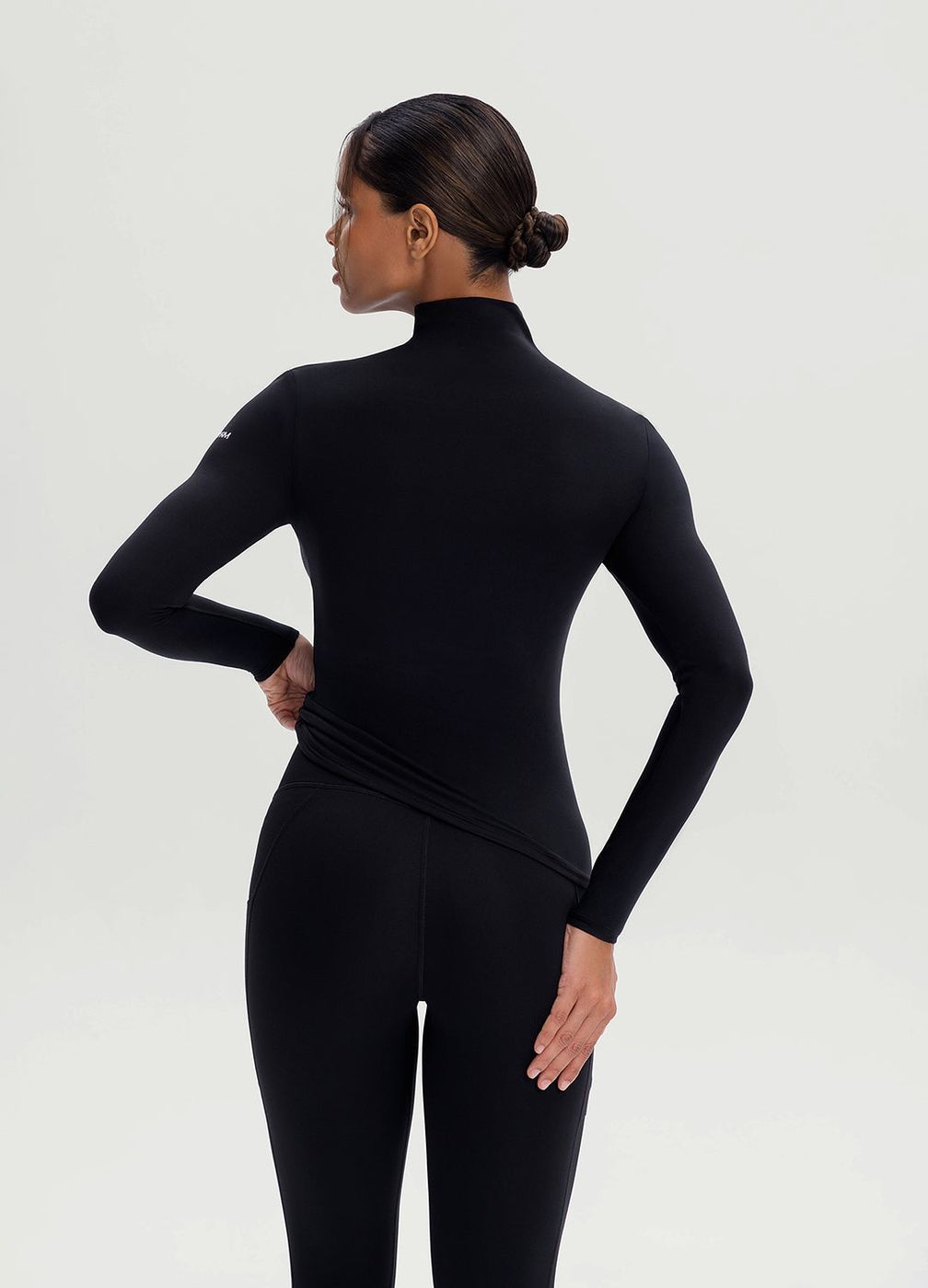 Mock Neck Long Sleeve Top in Black, detail