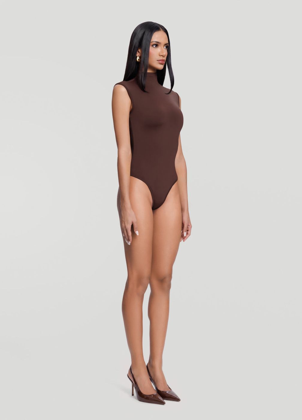 Mockneck Sleeveless Bodysuit in Brown, second view